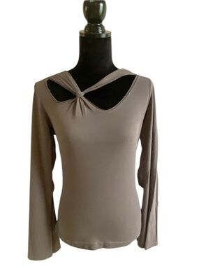 NWT Y2K Roxanne Heptner Twist Front Long Sleeve Cutout Top - Taupe Size Large
